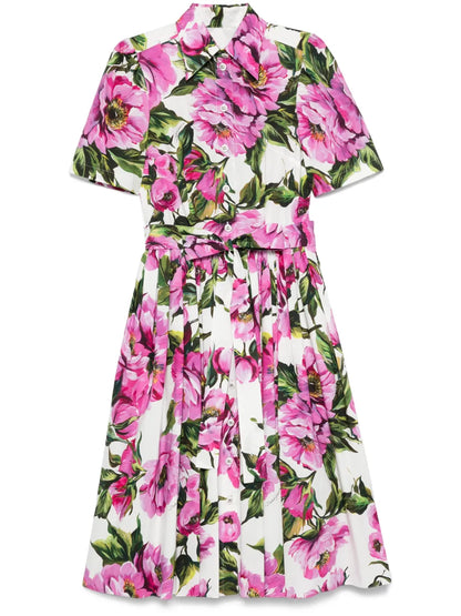 Peonie-Print Cotton Midi Dress