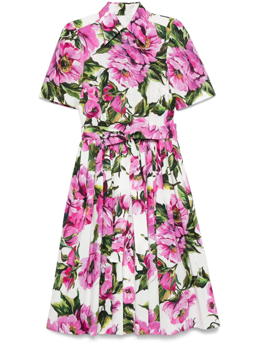 Peonie-Print Cotton Midi Dress