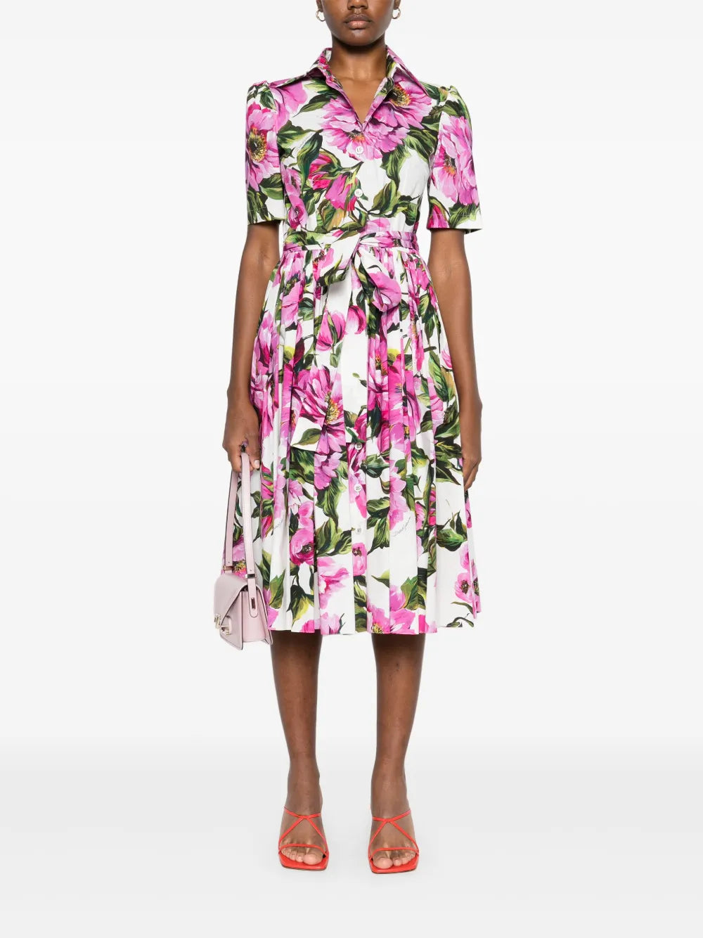 Peonie-Print Cotton Midi Dress