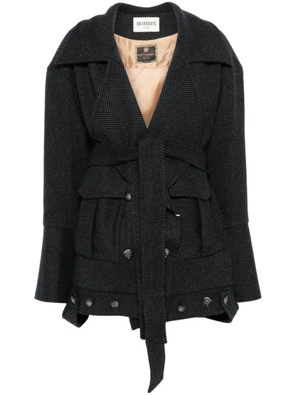 Herringbone-Patterned Coat