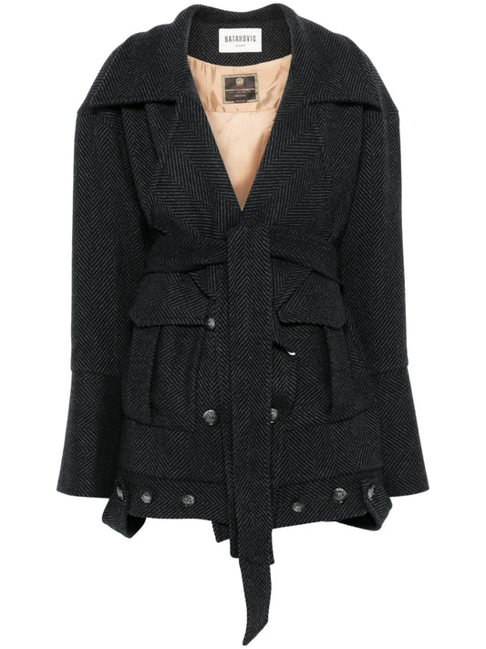 Herringbone-Patterned Coat