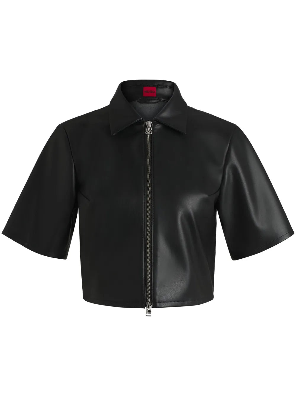 Pointed-Collar Faux-Leather Shirt