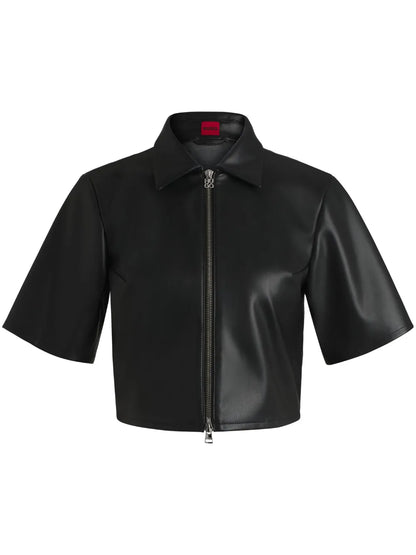 Pointed-Collar Faux-Leather Shirt