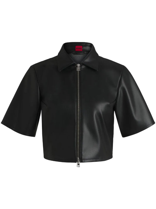 Pointed-Collar Faux-Leather Shirt