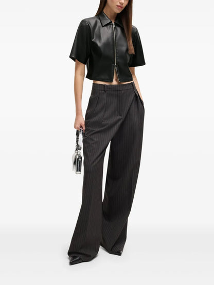 Pointed-Collar Faux-Leather Shirt