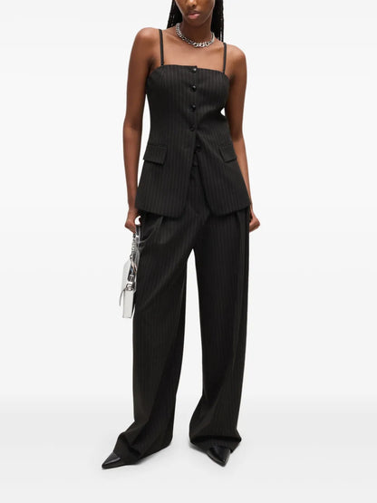 Pinstripe-Print Straight Trousers