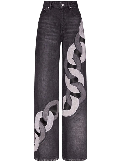 Chain-Detail Wide-Leg Jeans