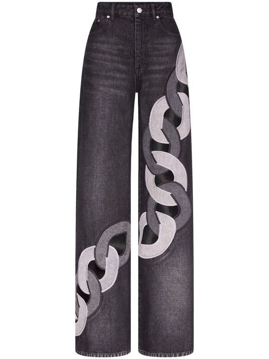 Chain-Detail Wide-Leg Jeans