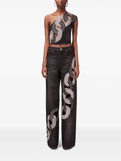 Chain-Detail Wide-Leg Jeans