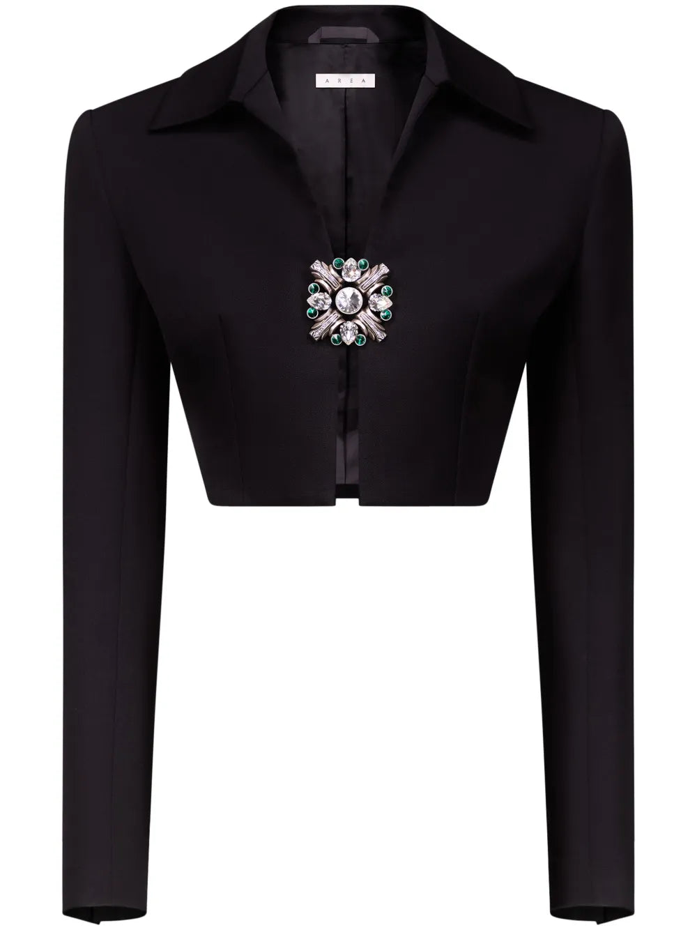 Crystal-Brooch Cropped Jacket