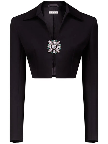 Crystal-Brooch Cropped Jacket