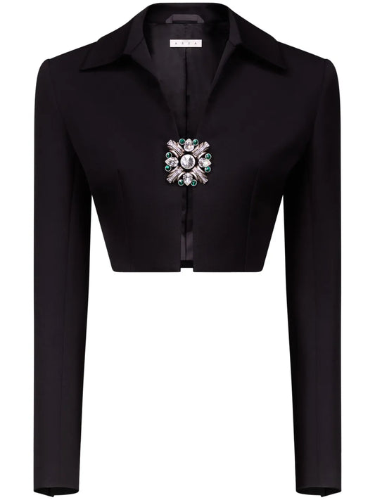 Crystal-Brooch Cropped Jacket