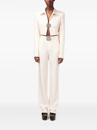 Crystal-Brooch Cropped Jacket