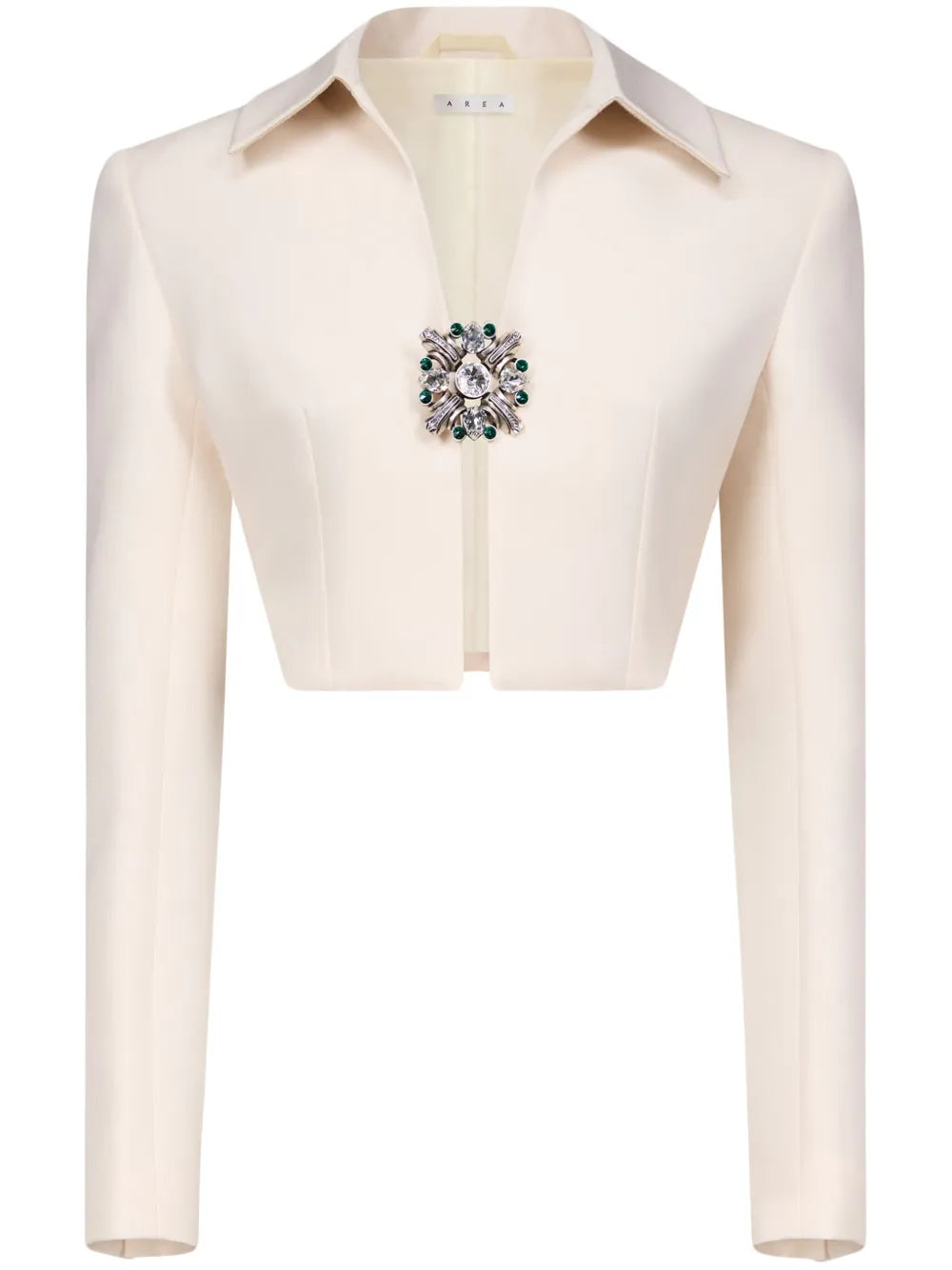 Crystal-Brooch Cropped Jacket