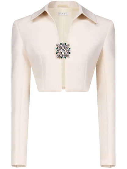 Crystal-Brooch Cropped Jacket
