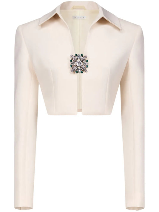 Crystal-Brooch Cropped Jacket