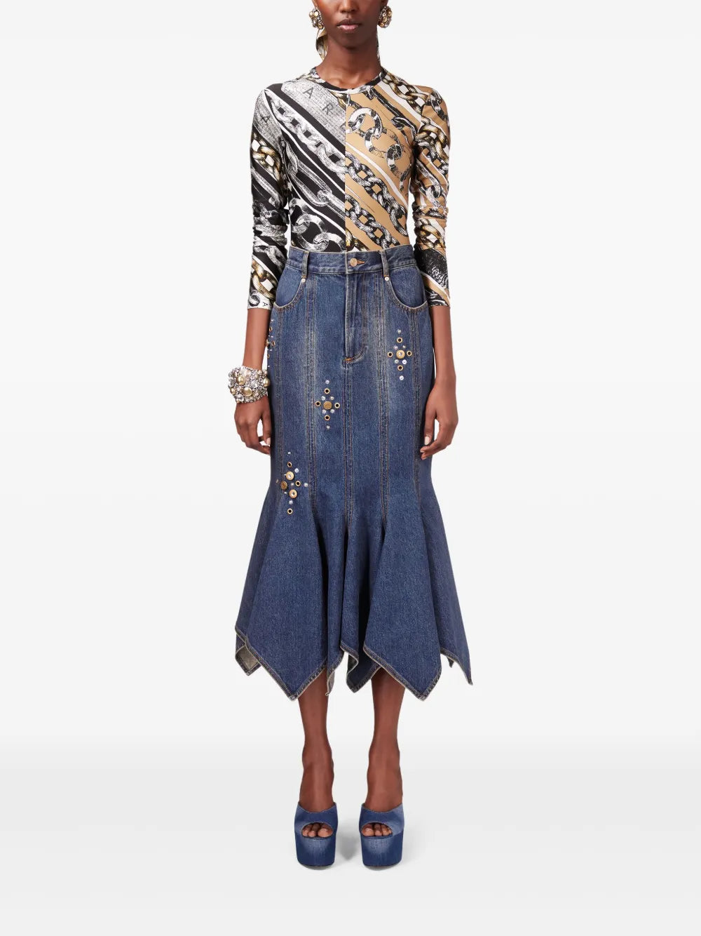 Stud-Detail Midi Skirt