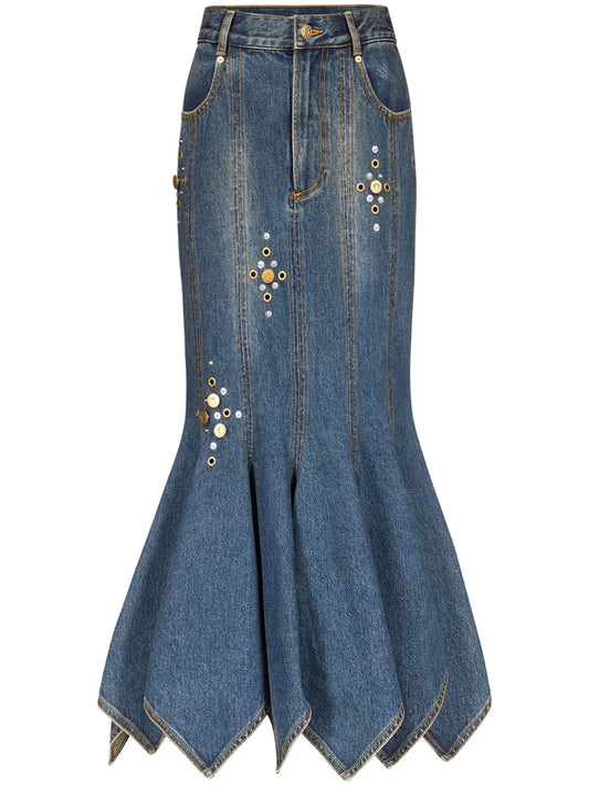 Stud-Detail Midi Skirt