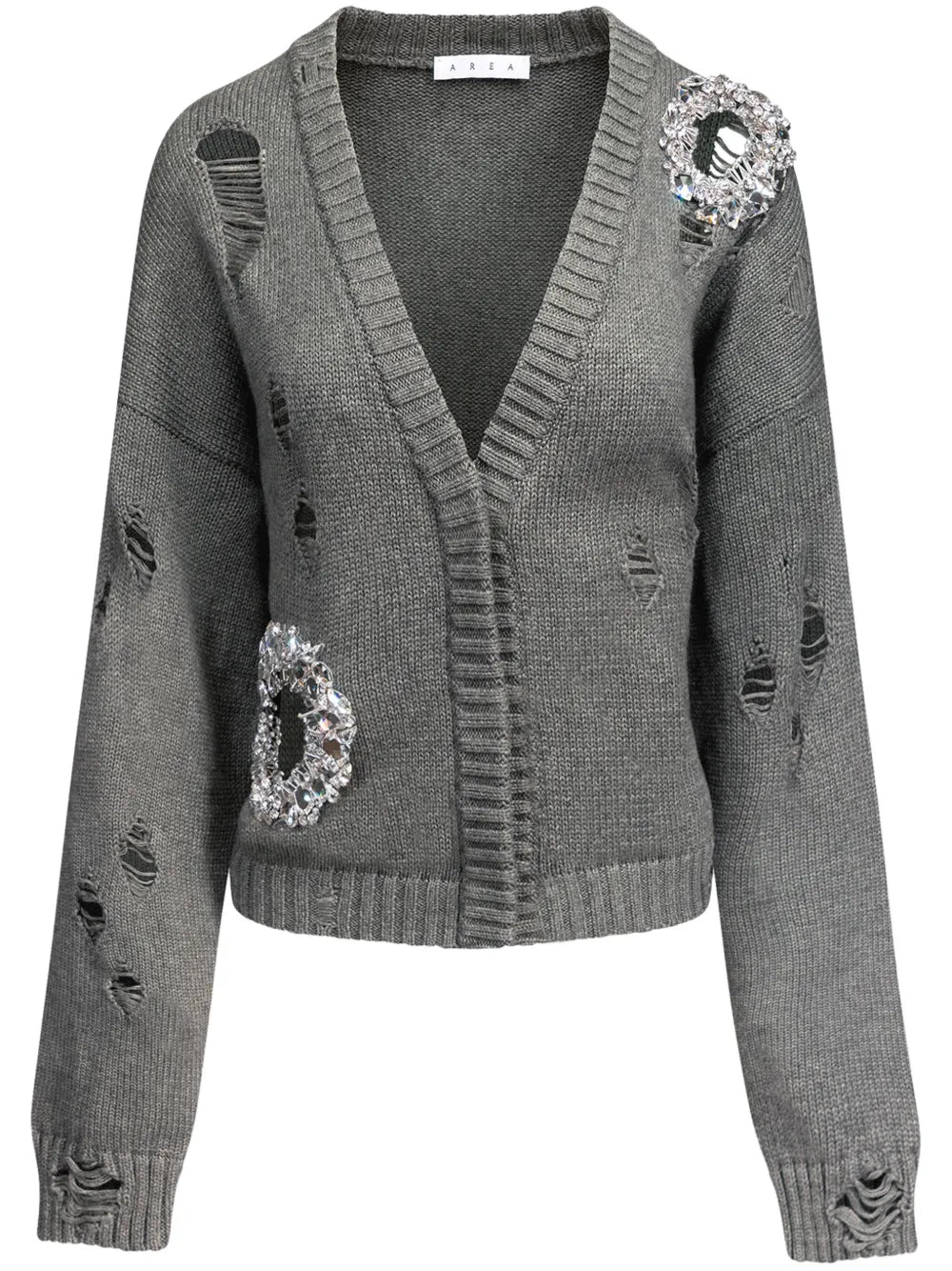 Crystal-Embellished Distressed Cardigan