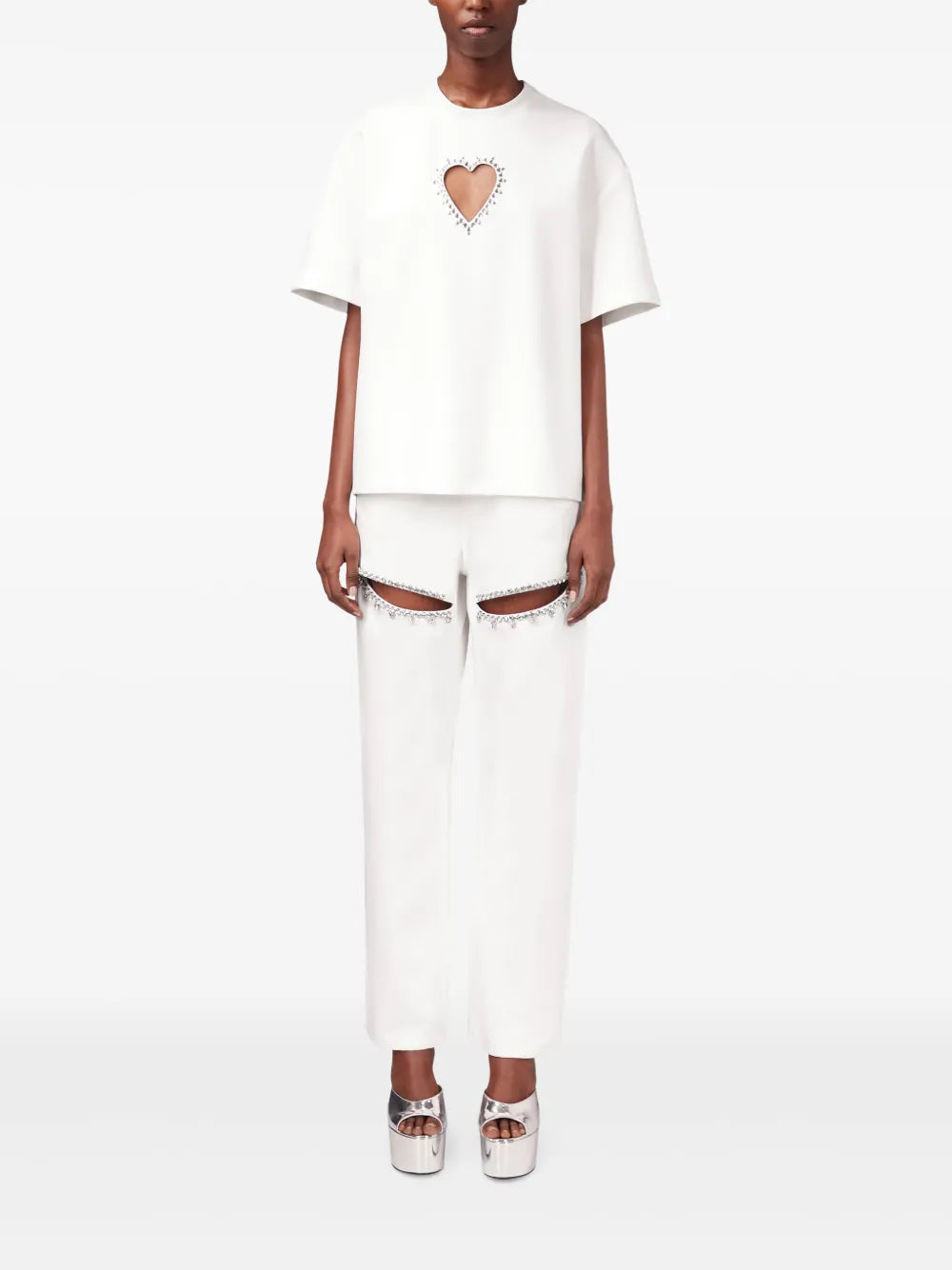 Crystal-Embellished Cut-Out T-Shirt