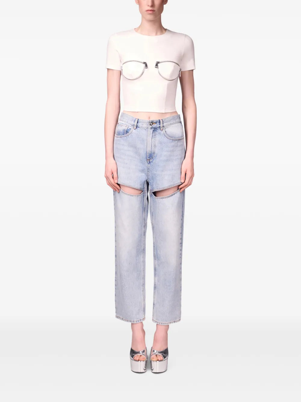 Zipper Bustier Cup T-Shirt