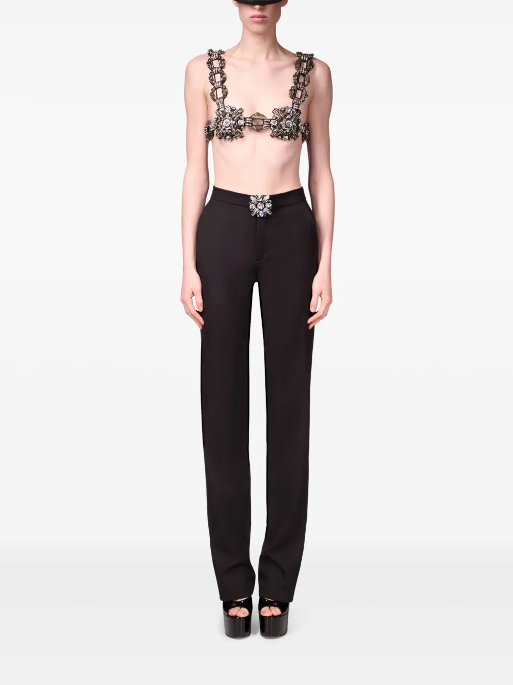 Crystal-Brooch Bra Top