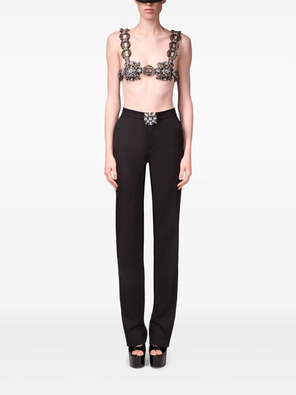 Crystal-Brooch Bra Top