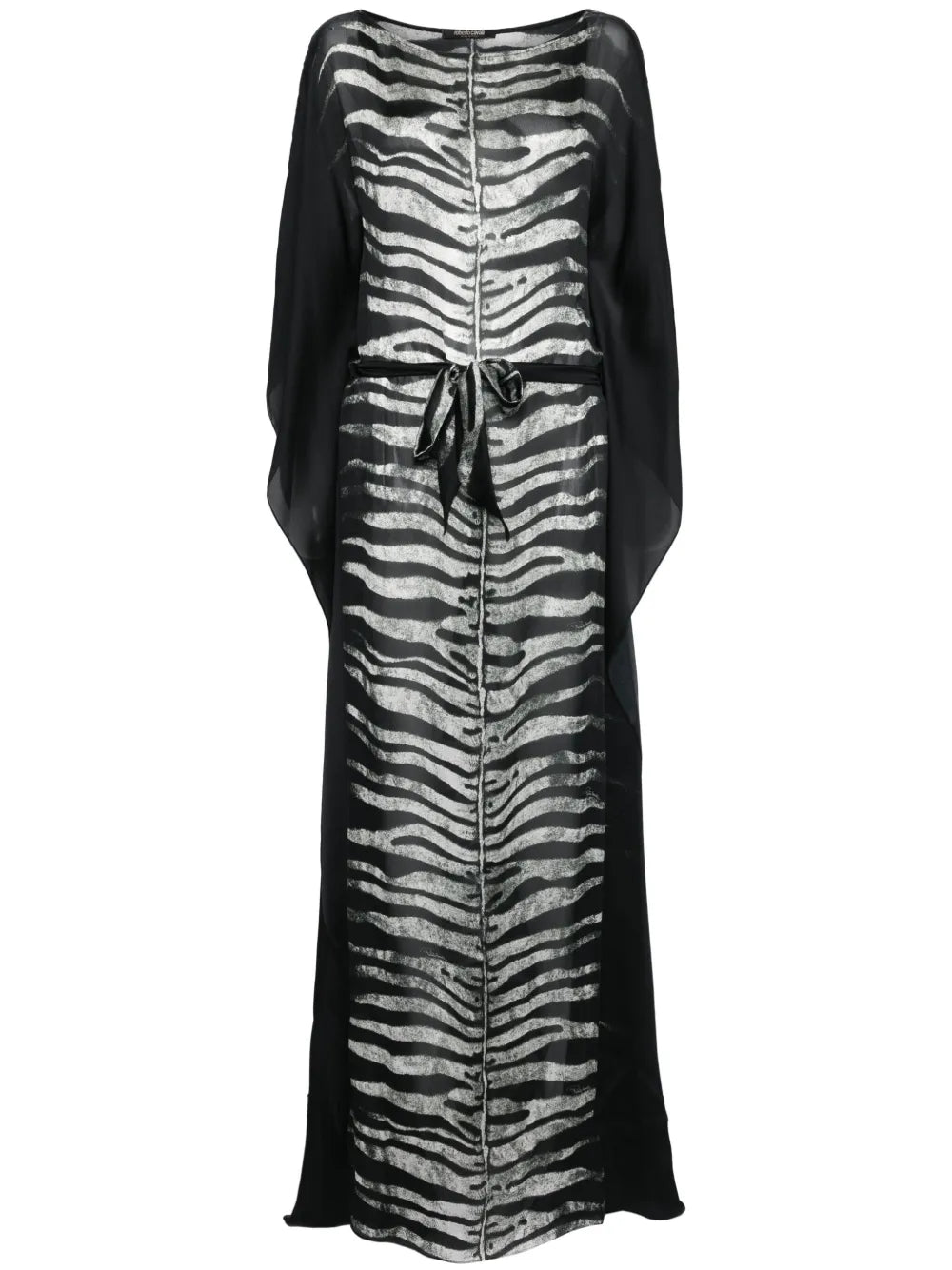 Zebra-Print Belted Maxi Dress