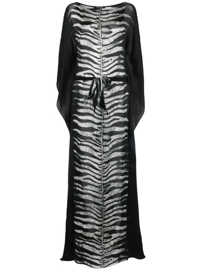 Zebra-Print Belted Maxi Dress