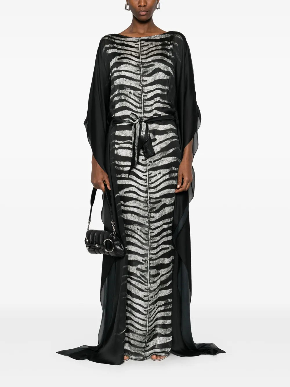 Zebra-Print Belted Maxi Dress