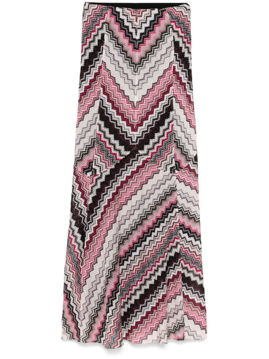 Zigzag-Pattern Lamé Maxi Skirt