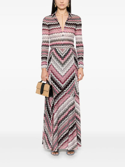 Zigzag-Pattern Lamé Maxi Skirt