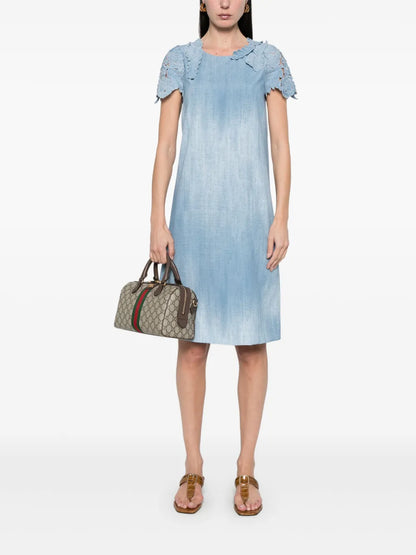 Denim-Print Midi Dress