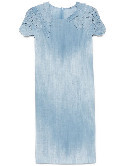 Denim-Print Midi Dress