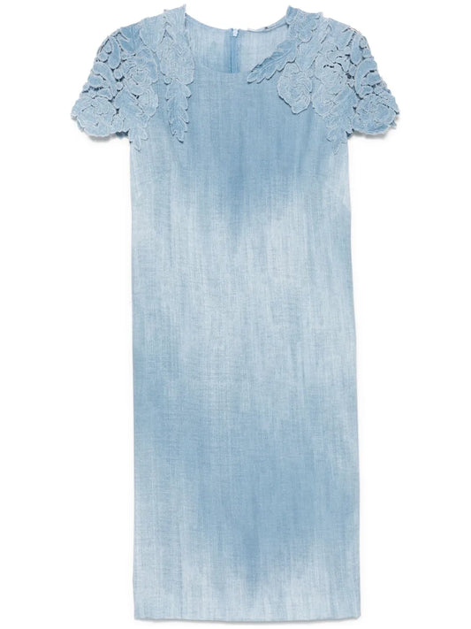 Denim-Print Midi Dress