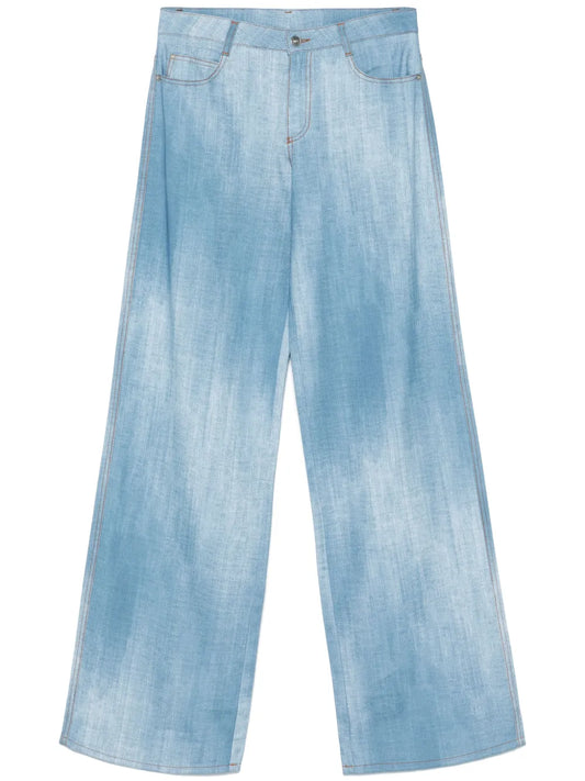 Denim-Print Trousers