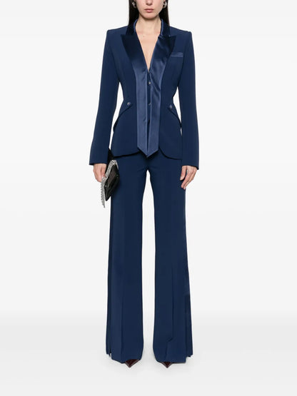 Satin-Lapels Crepe Blazer