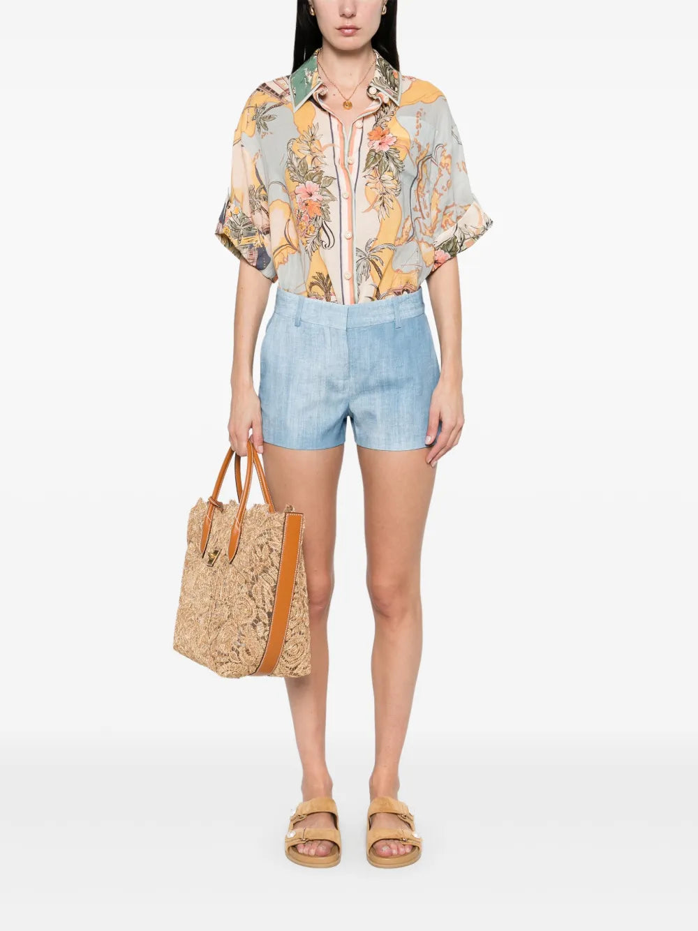 Denim-Print Shorts