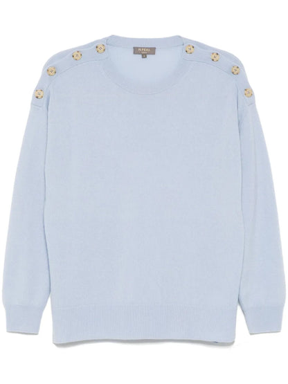 Button-Shoulder Round-Neck Jumper
