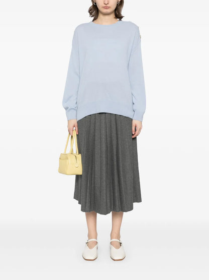 Button-Shoulder Round-Neck Jumper