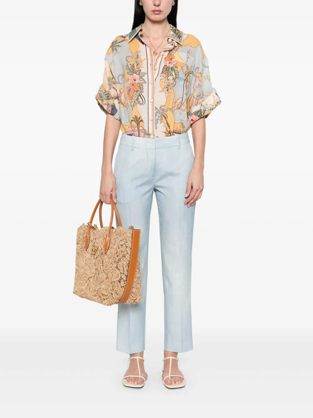Denim-Print Trousers