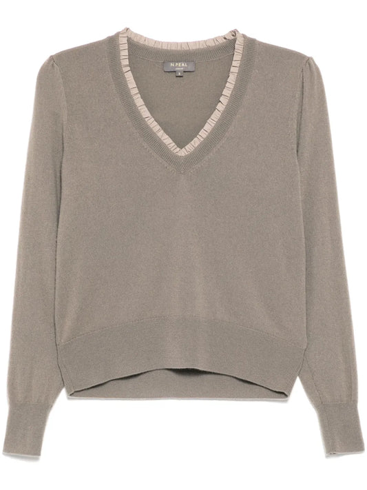 Ruffle Trim V Neck Jumper