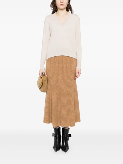 Ruffle Trim V Neck Jumper