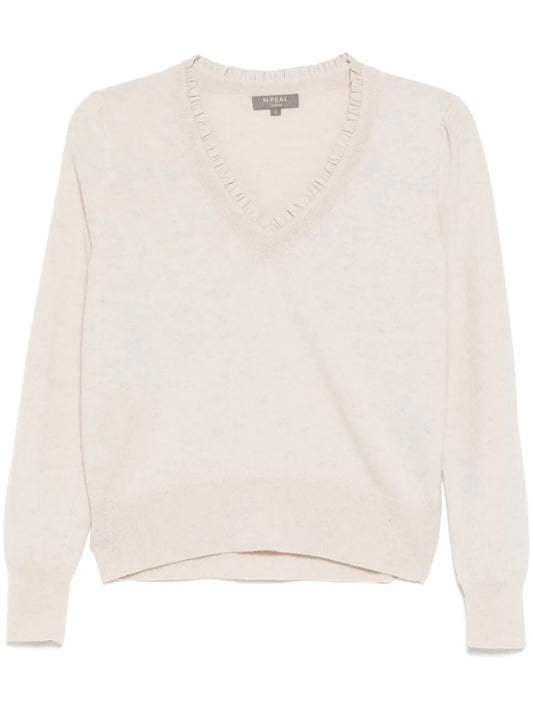 Ruffle Trim V Neck Jumper