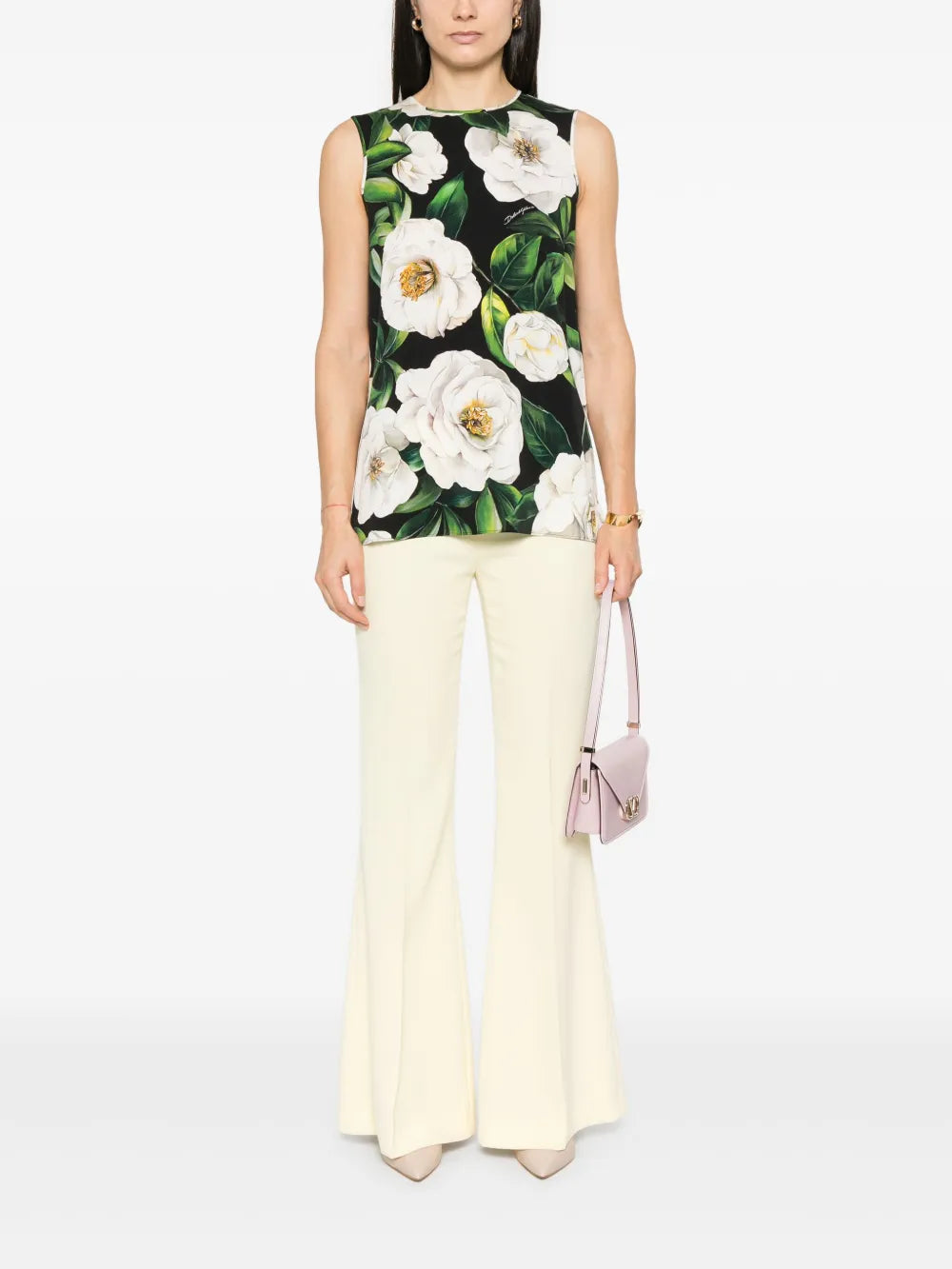 Gardenia-Print Charmeuse Top