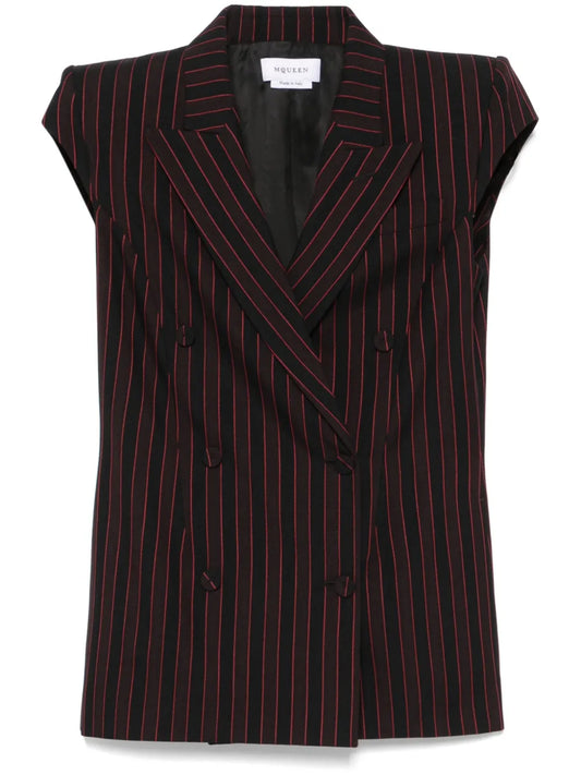 Pinstriped Sleeveless Blazer