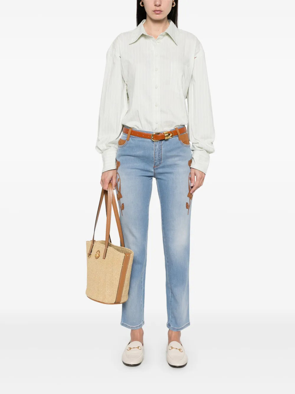 Floral-Detail Jeans