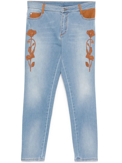 Floral-Detail Jeans