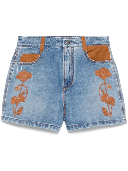 Floral-Detail Denim Shorts