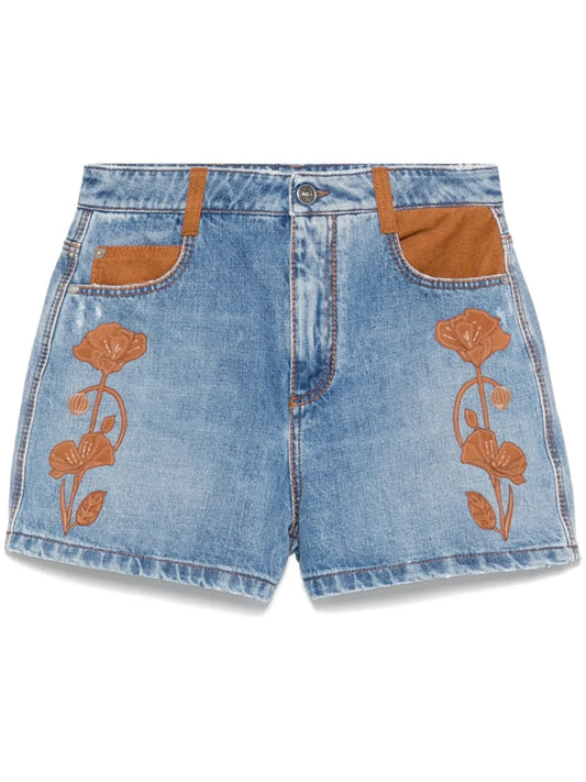 Floral-Detail Denim Shorts